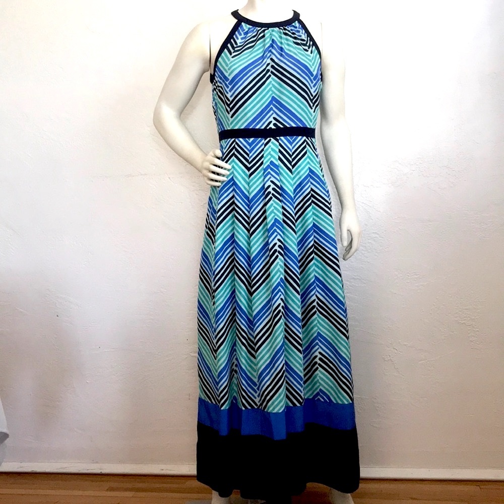 Ann Taylor colorful chevron print halter maxi dress